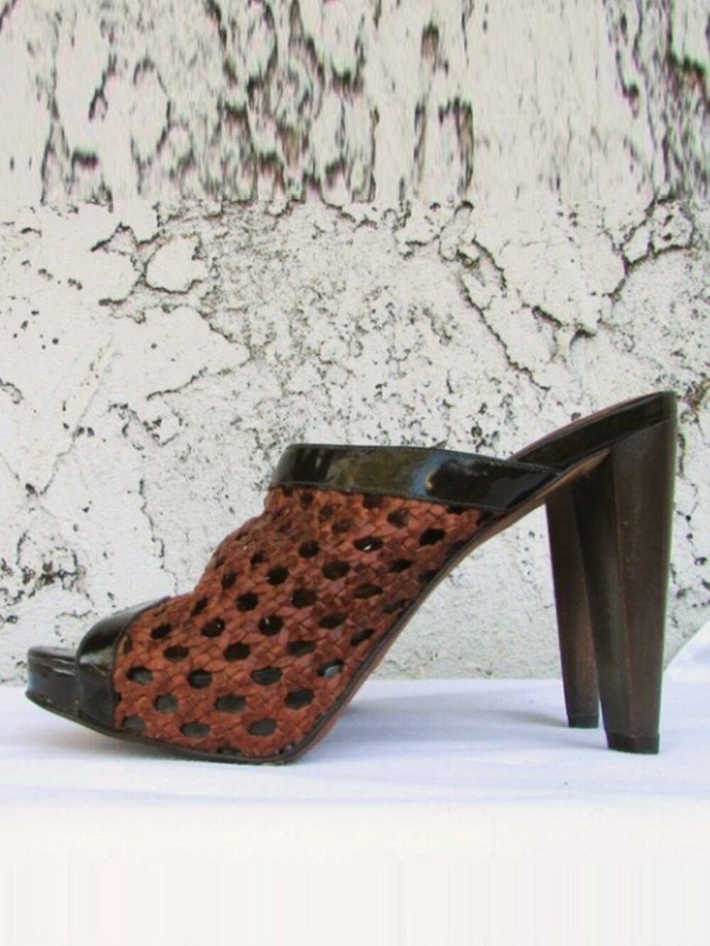 Cole Haan brown basket weave leather platform sandals 8B